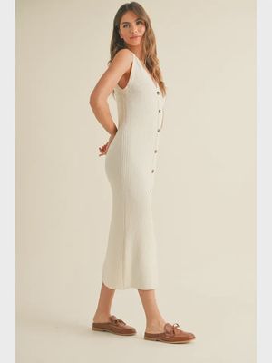 Buttondown Ribbed Knitted Long Dress
