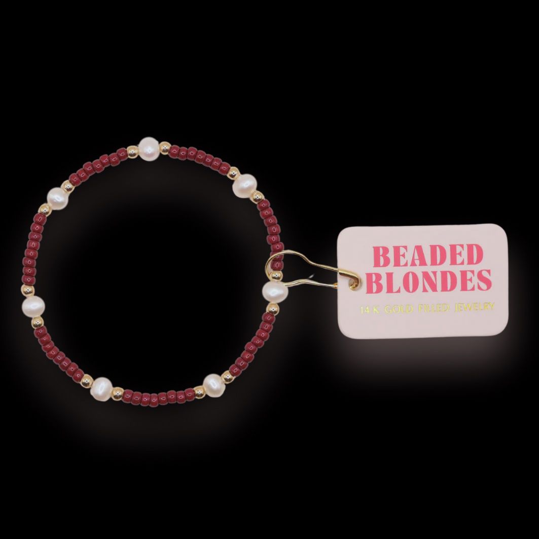Maroon Pearl Bracelet- Standard 6.75
