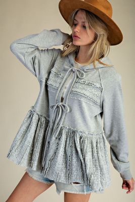Lace Mix Soft Washed Terry Knit Jacket