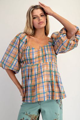 Natural Plaid Organza Babydoll