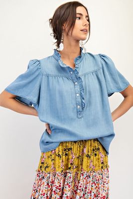 Chambray Button Down Woven Top