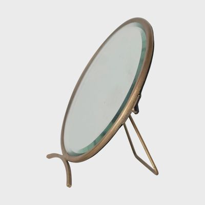 5" Round 5.5" H Holding Brass Mirror, Antique Finish
