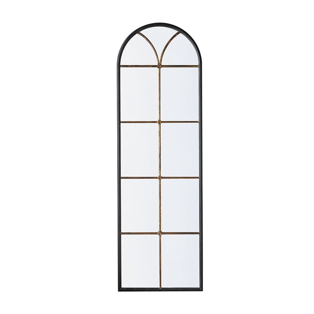 23.5 x 74.5" Arched Floor Mirror with Black and Gold Windowpane Design
