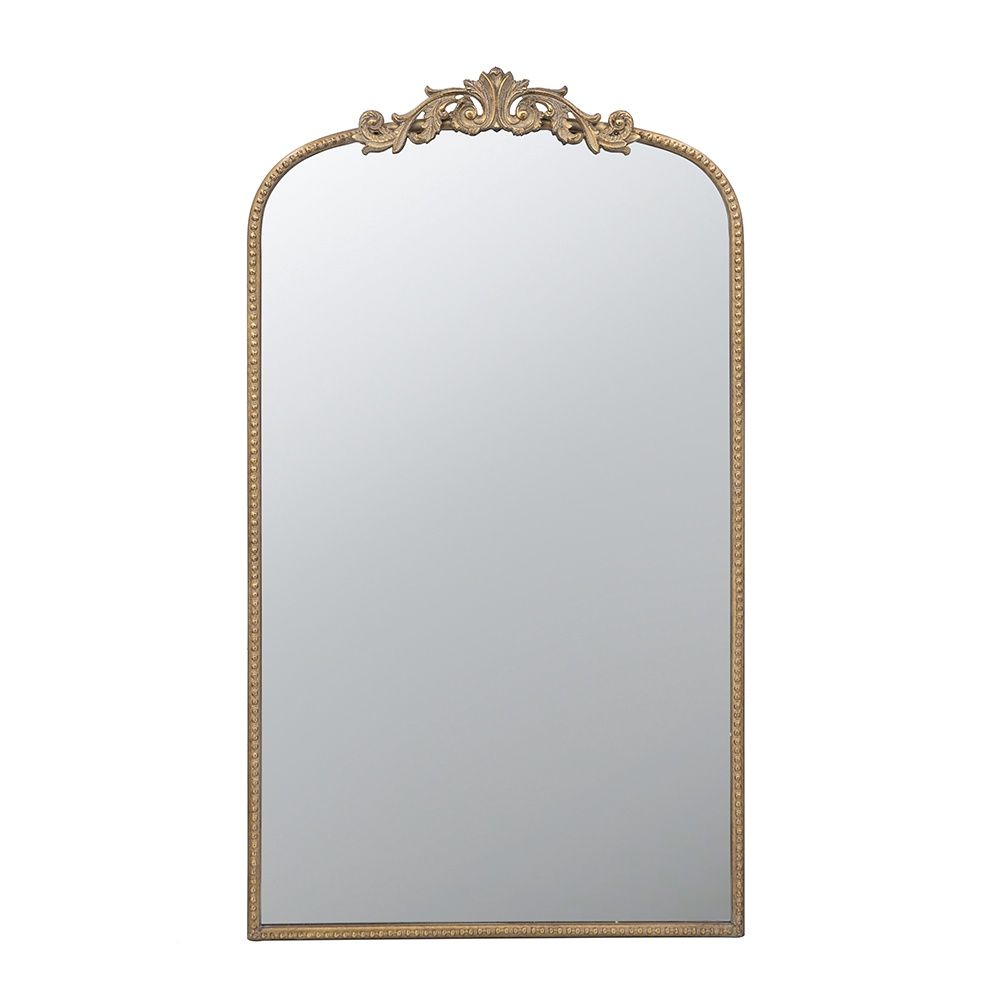 Large Arched Vertical Mirror with Adornments, Gold, 24 x 42"
