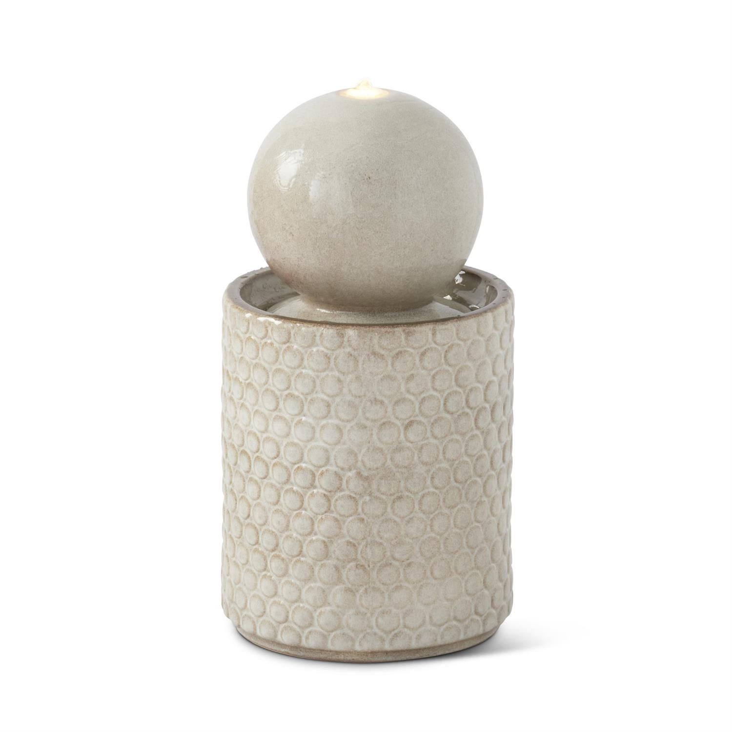 22.5" Cream Ceramic Globe Water Fountain