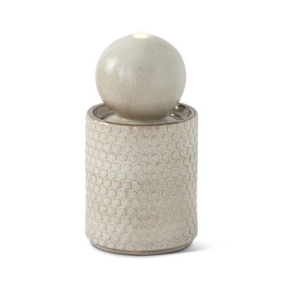 22.5" Cream Ceramic Globe Water Fountain