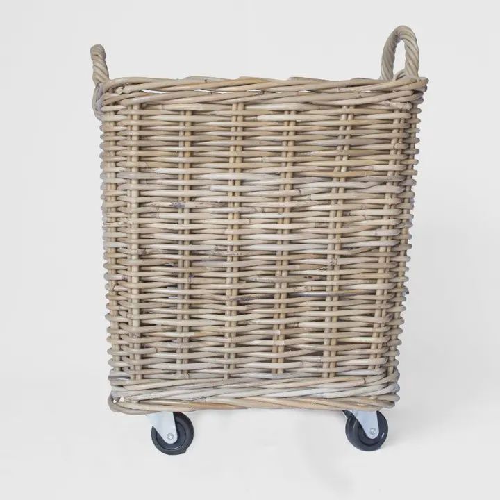 Rattan Square Kubu Grey Storage Basket w. Wheels