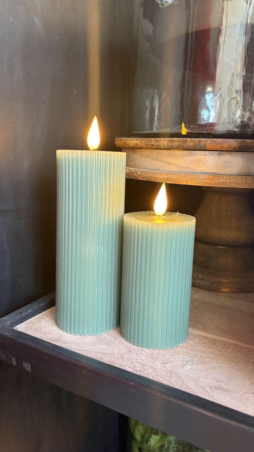 Ribbed Green LED Candle