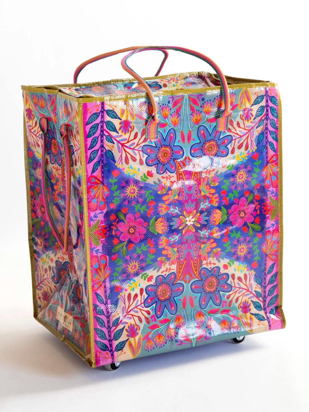 XL Roller Tote Bag, Color: Royal Blue Folk Flower