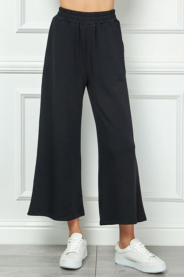 Very Soft Cropped Wide Pants, Colour: Black, Size: Small