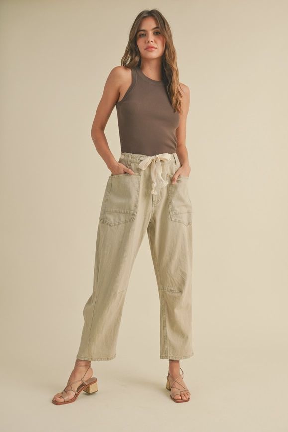 Light Stripe Pants with Cotton Belt, Size: Small