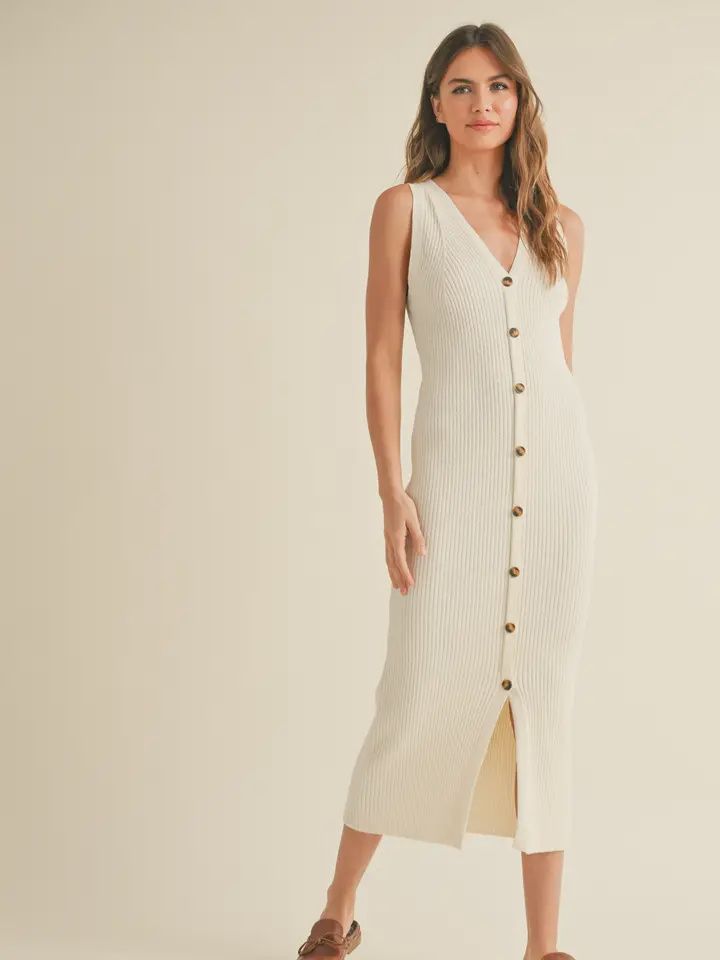 Buttondown Ribbed Knit Dress