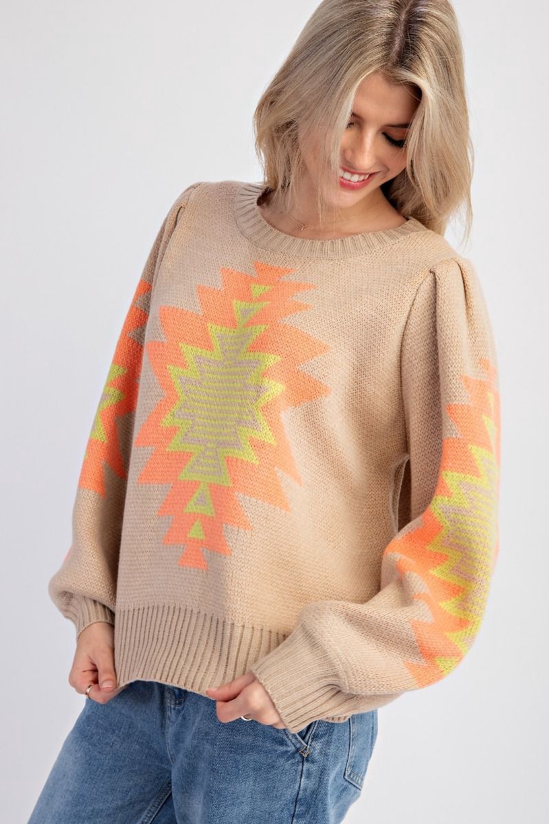 Geo Pattern Knit Sweater, Size: Small