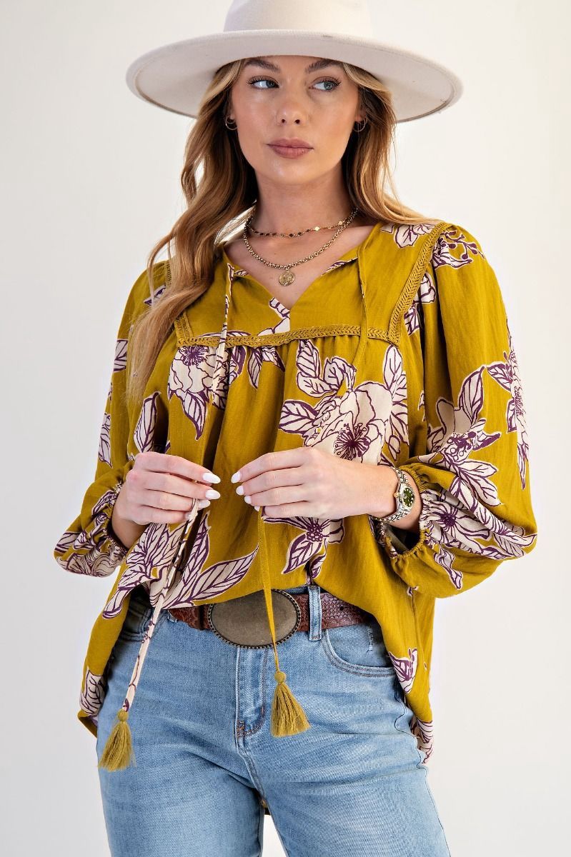 Printed Floral Top, Colour: Golden Kiwi, Size: Small