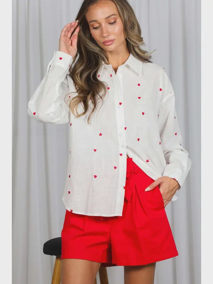 SweetHeart EmbroideredOversized Shirt, Size: Small