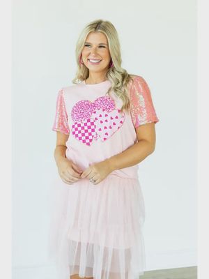 Heart Pink Sequins Top