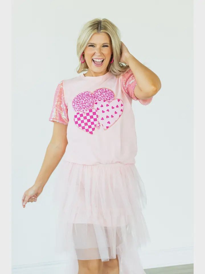 Heart Pink Sequins Top
