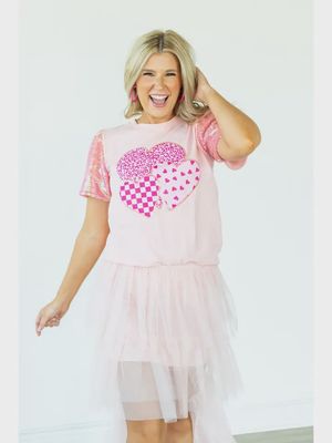 Heart Pink Sequins Top