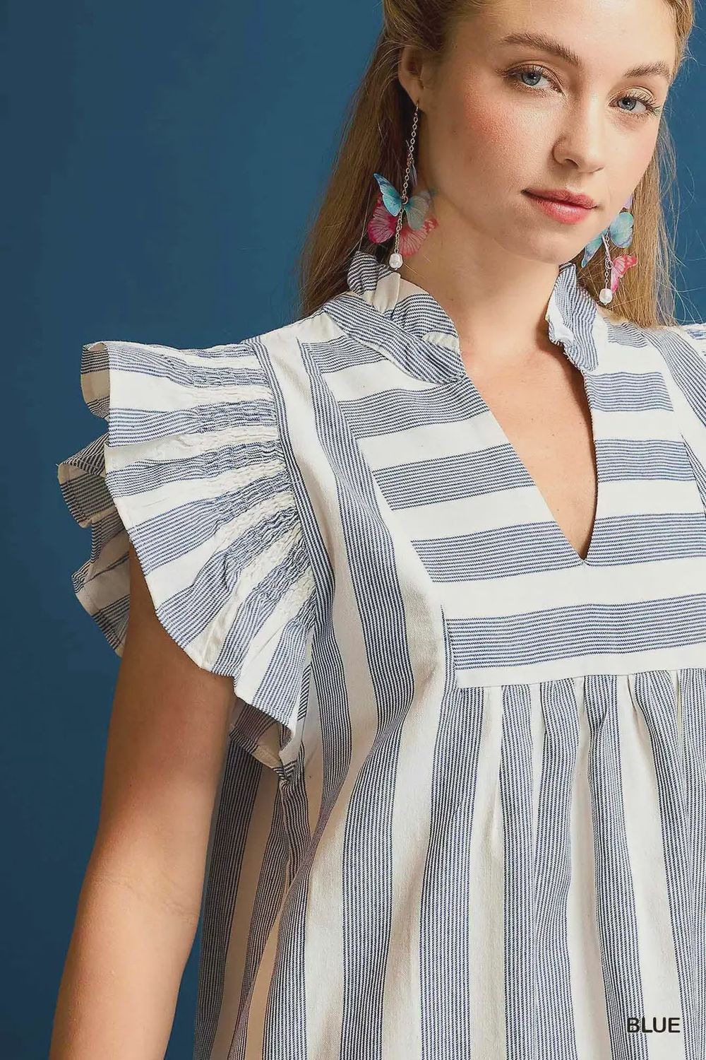 Blue Stripe Ruffle Dress