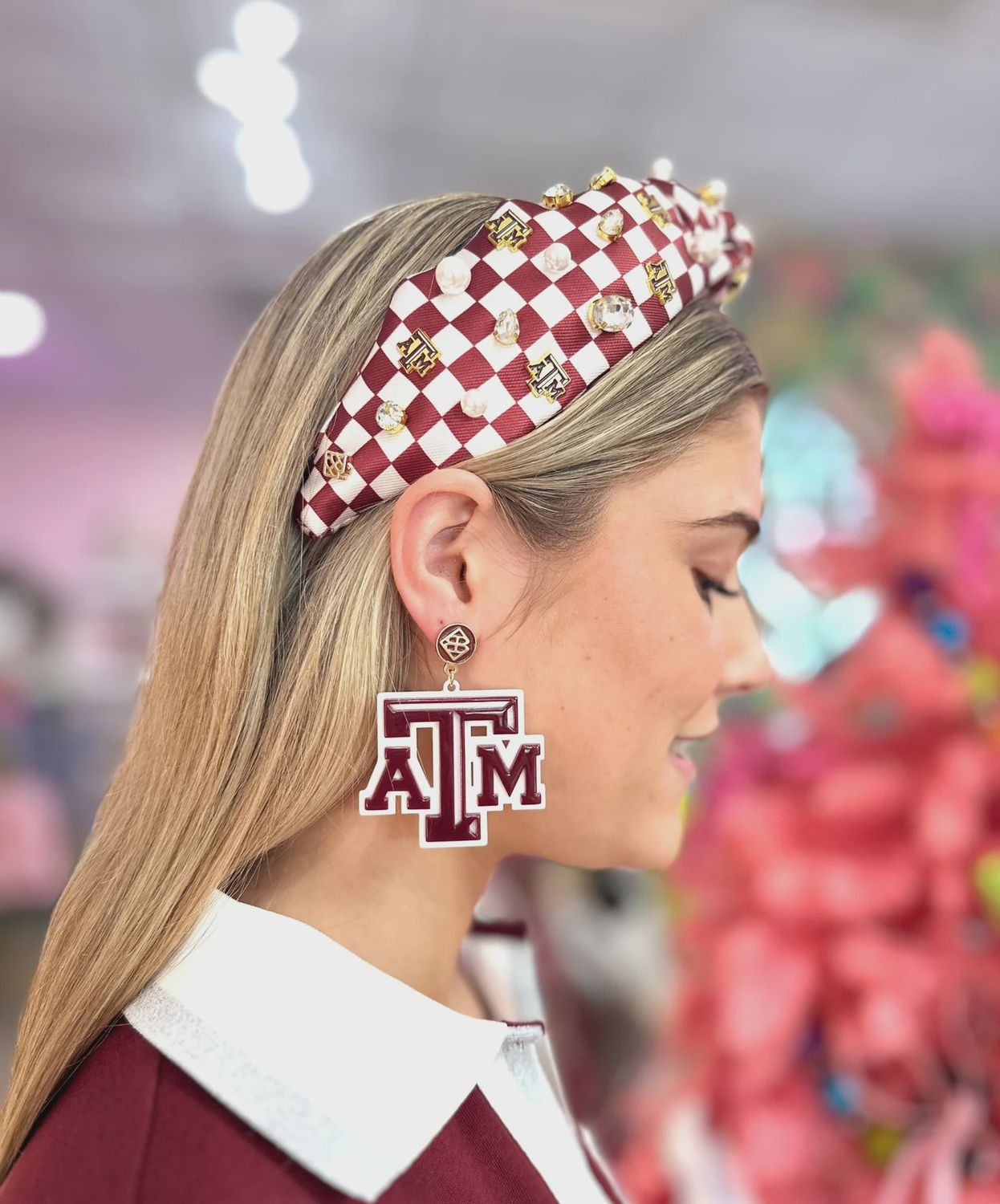 A&amp;M Maroon &amp; White Earrings