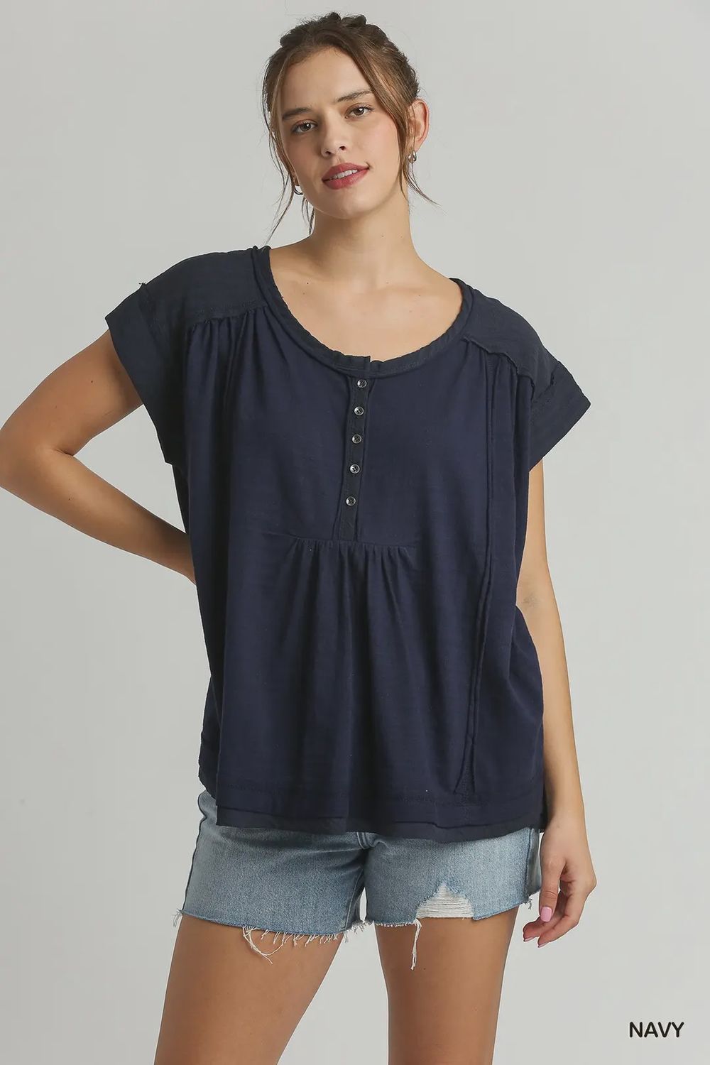 Boho Cotton Top, Color: navy, Size: small