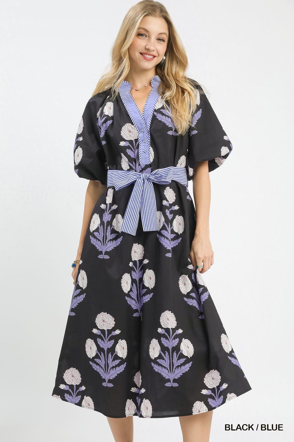 Blk/Peri Floral Dress