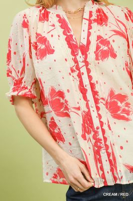 Poppy/Crm Scallop Top