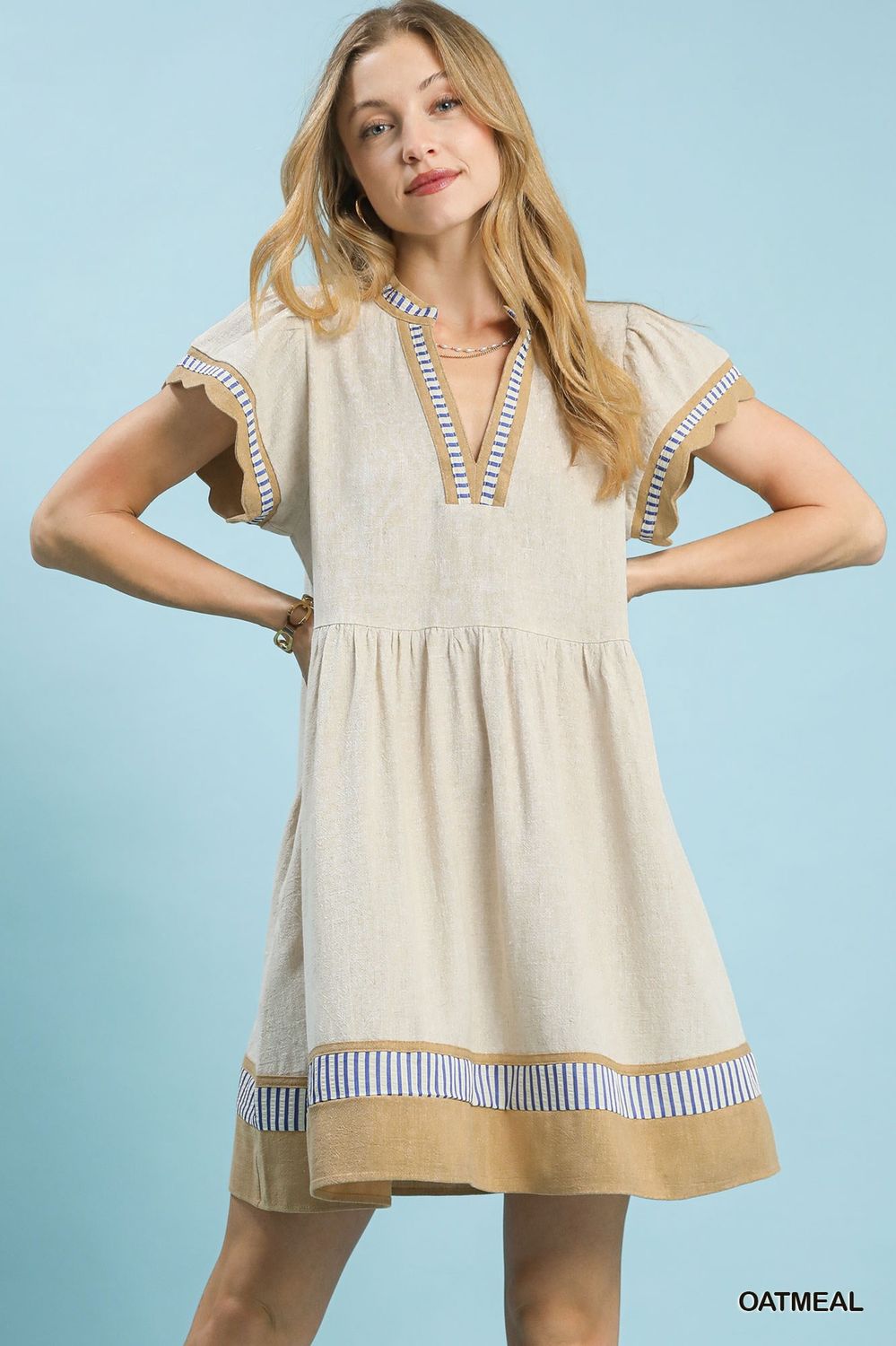 Linen scalloped Mini Dress