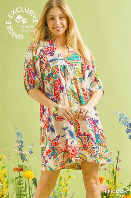 Neon Cream Printed Dress