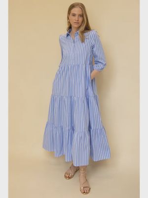 Striped Poplin Maxi Dress