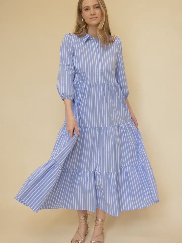 Striped Poplin Maxi Dress, Size: Small