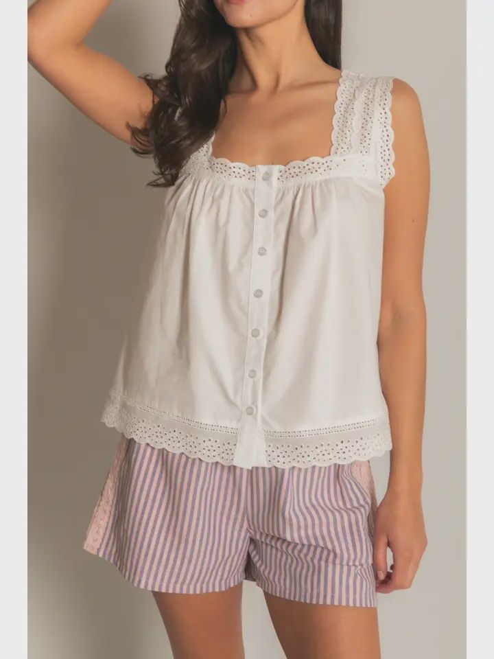Eyelet Sleeveless Top, Size: XSmall