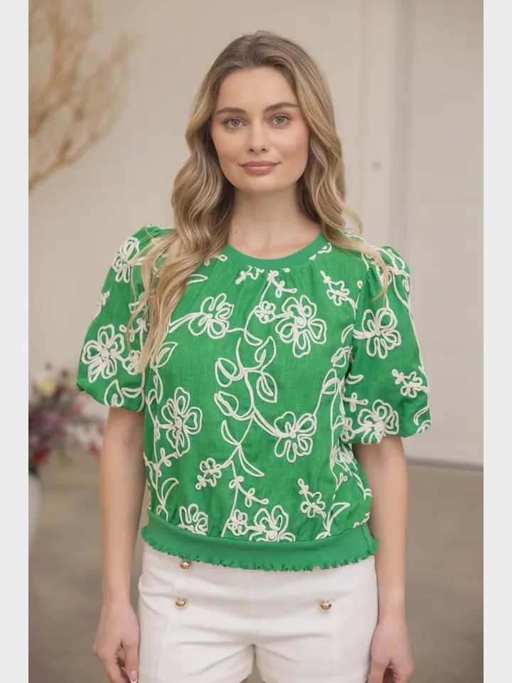 Floral Bubble Sleeve Top, Size: Small