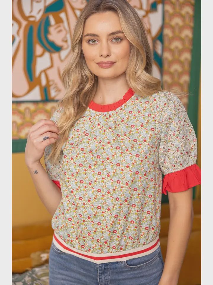 Ruffle Floral Top, Size: Small