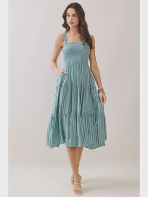 Striped Smocked Midi Dress