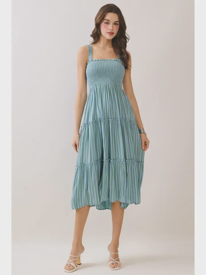 Striped Smocked Midi Dress, Size: Small