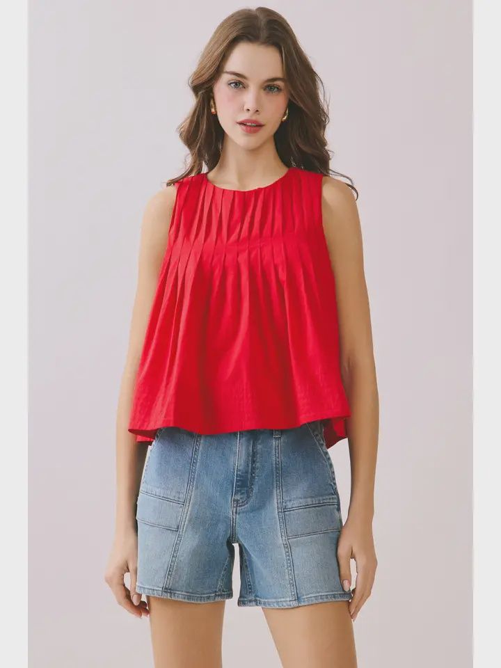 Pleated Sleeveless Top, Size: Small
