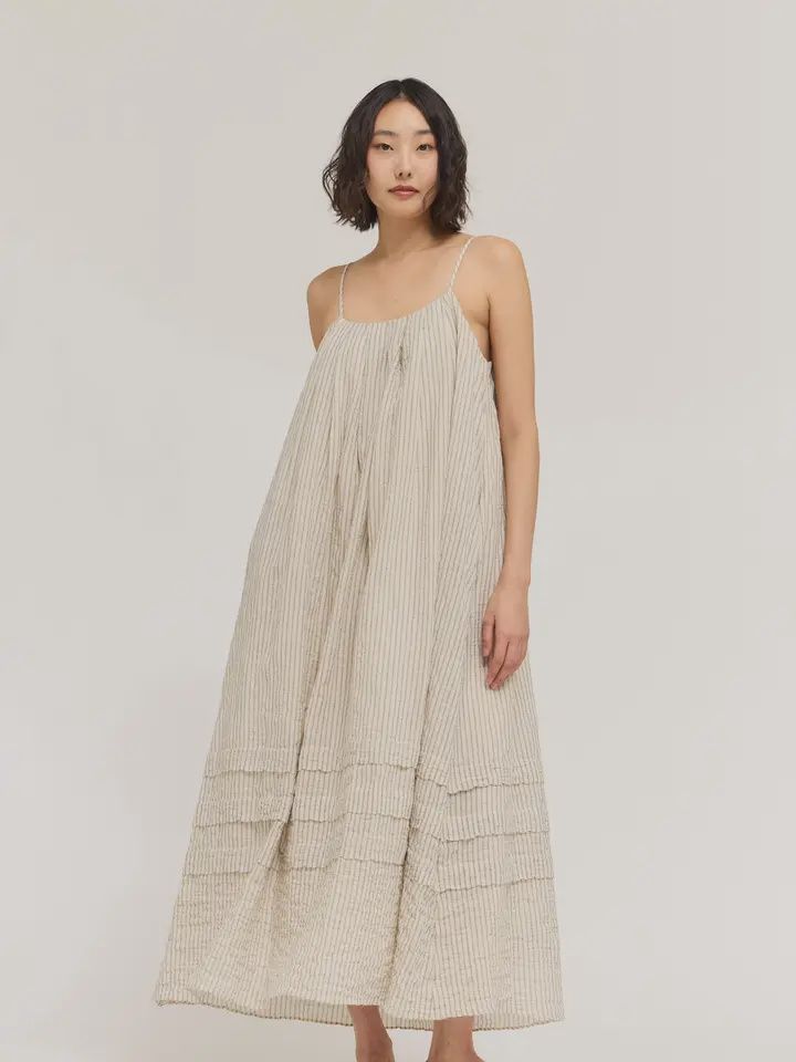 Stripe Pleat Tuck Dress, Size: Small