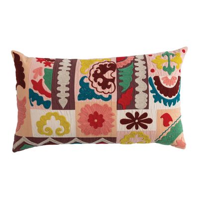 24" x 14" Embroidered Patchwork Lumbar Pillow
