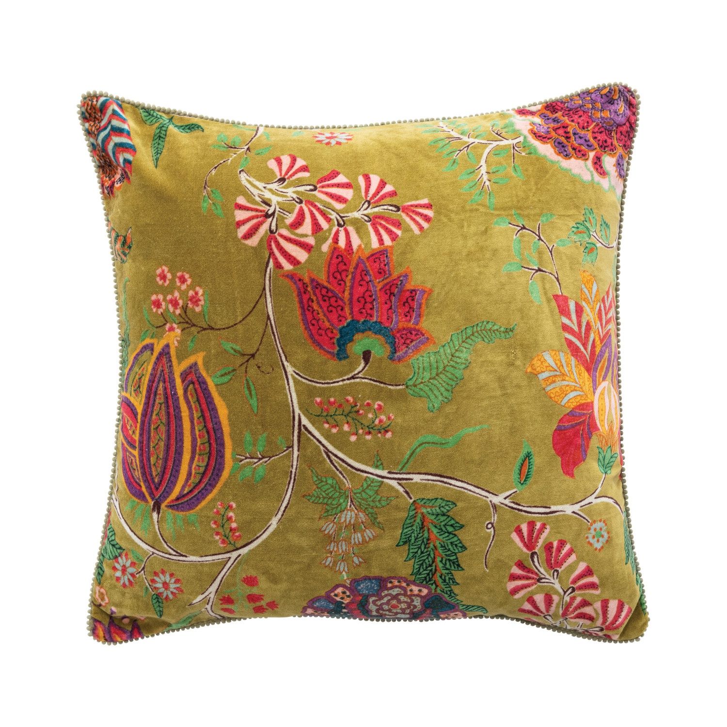 20" Velvet Printed Pillow w/ Flowers