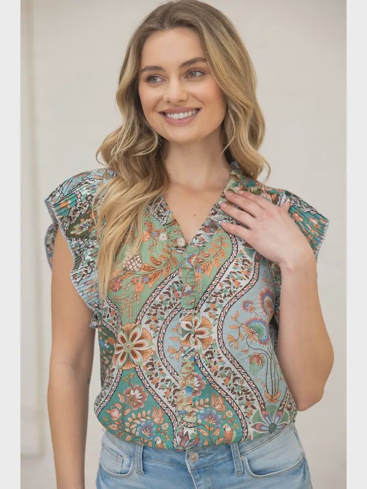 Pleated Floral Printed Top