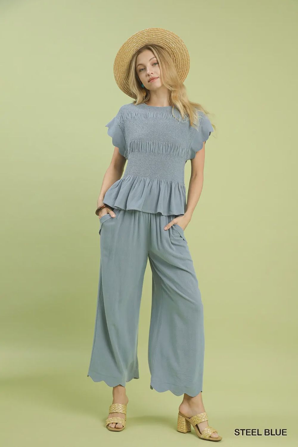 Scallop Hem Linen Pant