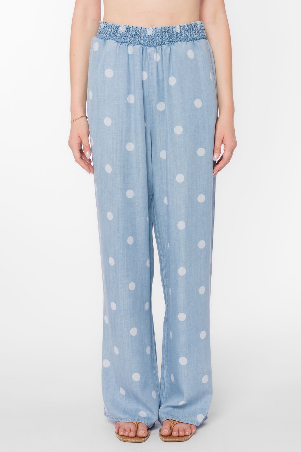 Polka Dot Chambray Pants, Size: Small