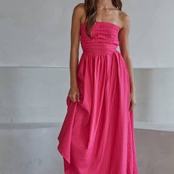 stripe strapless dress, Color: Pink, Size: s