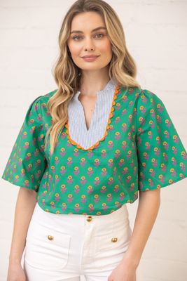 Wavy Trim Print Top