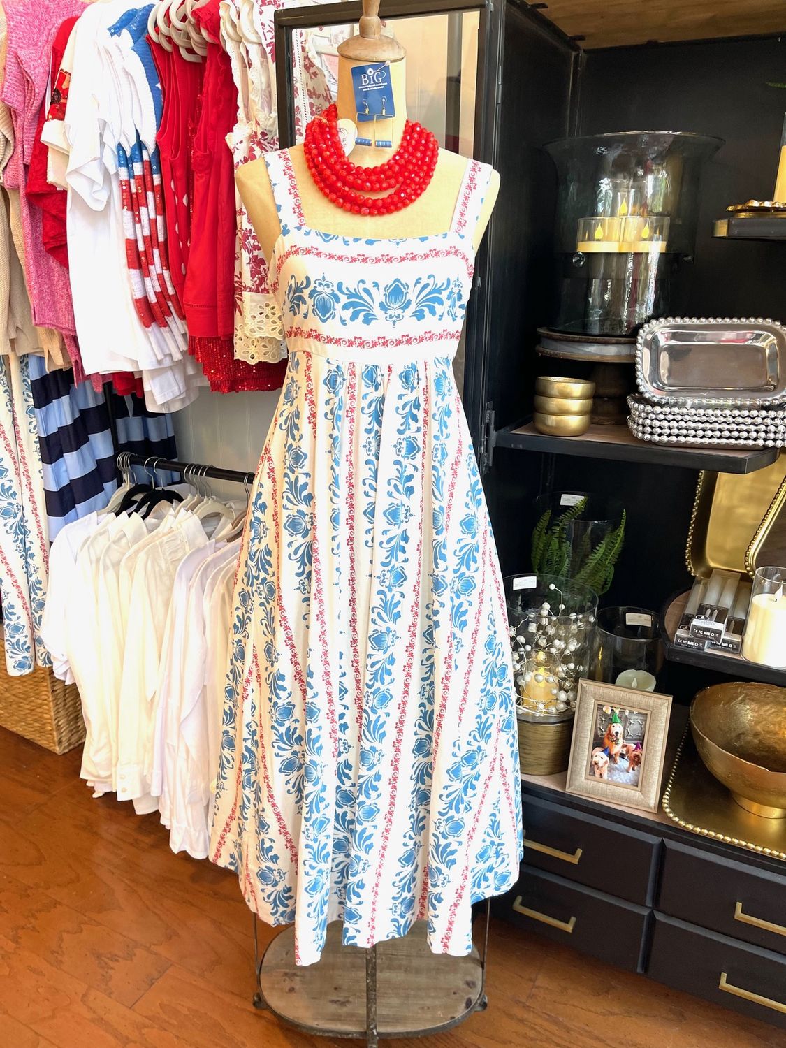 Blue/Red Print Bow Back, Size: small