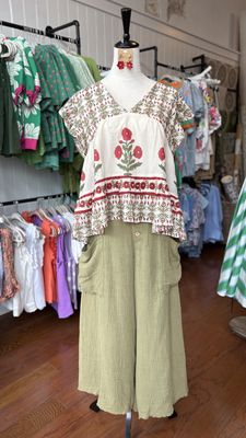 Olive Gauze Cropped Pant