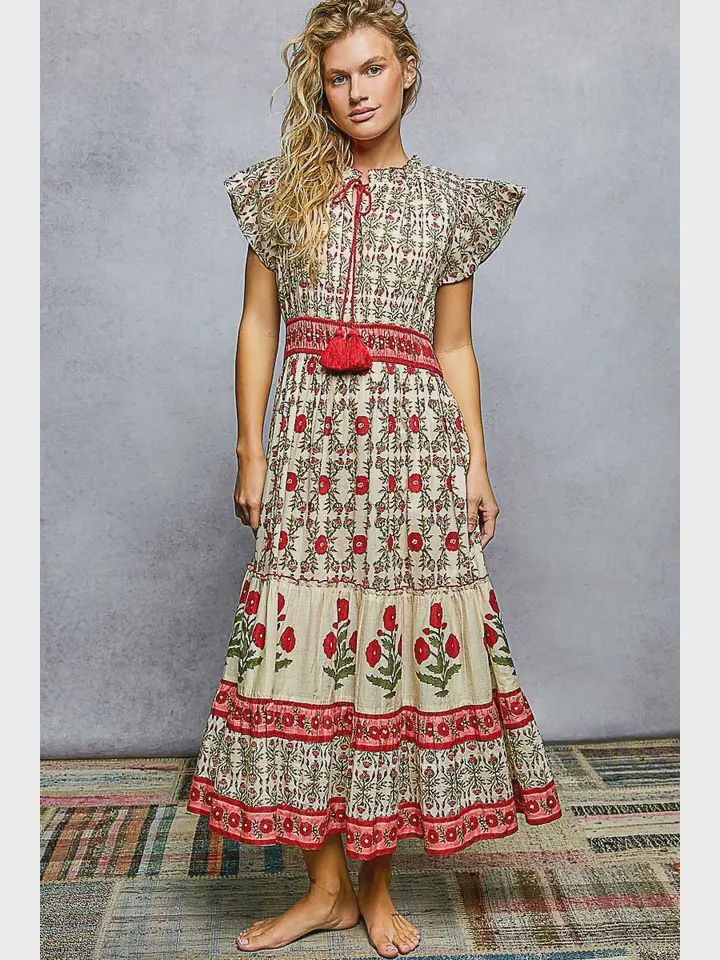 Floral Ruffle Sleeve Maxi Dress, Size: Small