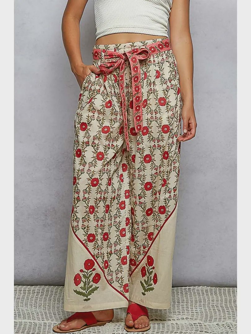 Belted Floral Pants, Size: small