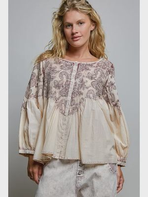 3/4 Sleeve Embroidered Shirt